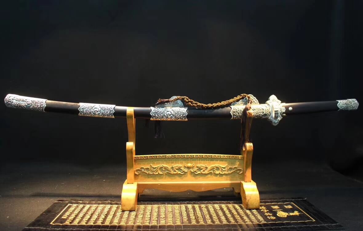 Tang dao,High carbon steel etch blade,Alloy,Black wood - Chinese sword shop