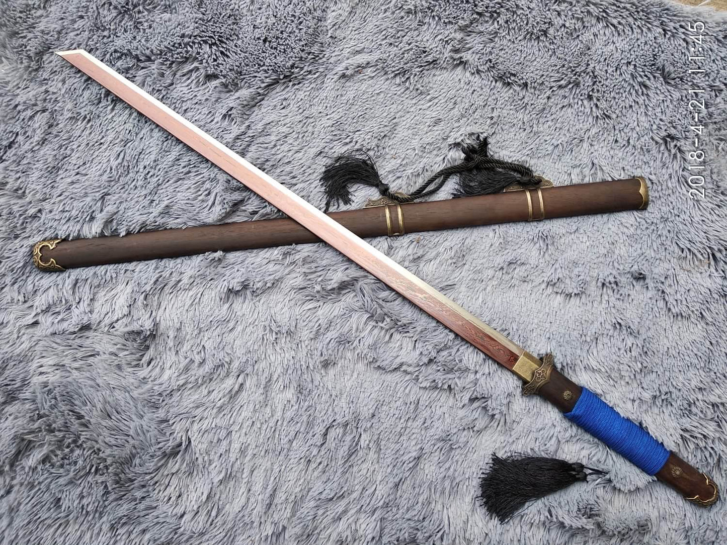 Tang dao,Martial arts,Damascus Steel blade,Rosewood,Alloy,Full tang - Chinese sword shop