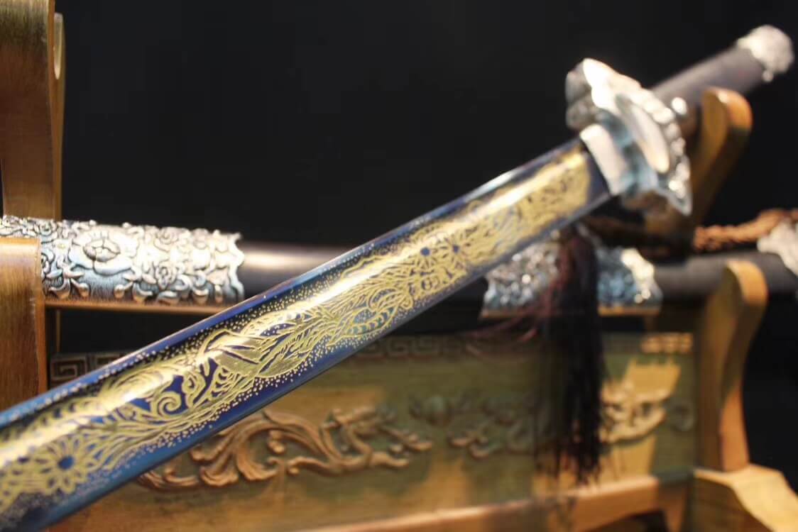 Tang dao,High carbon steel etch blade,Alloy,Black wood - Chinese sword shop