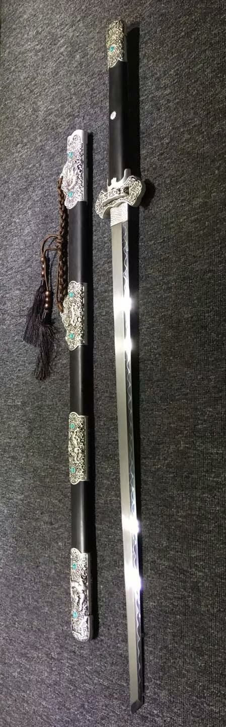 Tang dao,Hand forged High carbon steel burn blade,Black wood,Alloy - Chinese sword shop