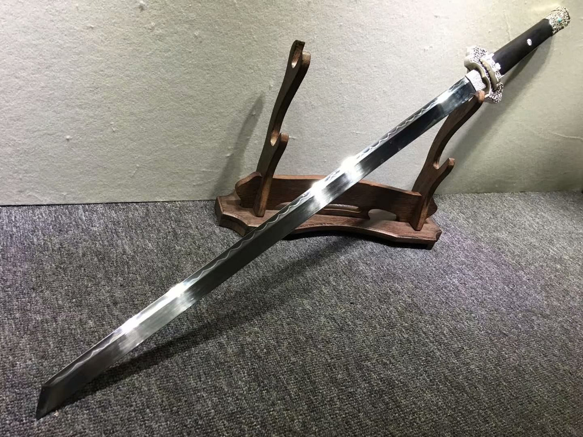 Tang dao,Hand forged High carbon steel burn blade,Black wood,Alloy - Chinese sword shop