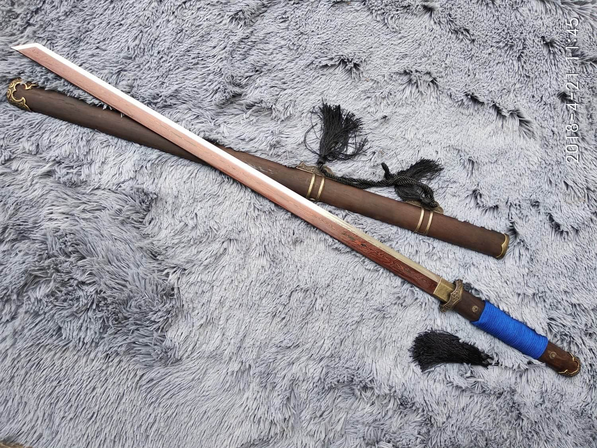 Tang dao,Martial arts,Damascus Steel blade,Rosewood,Alloy,Full tang - Chinese sword shop