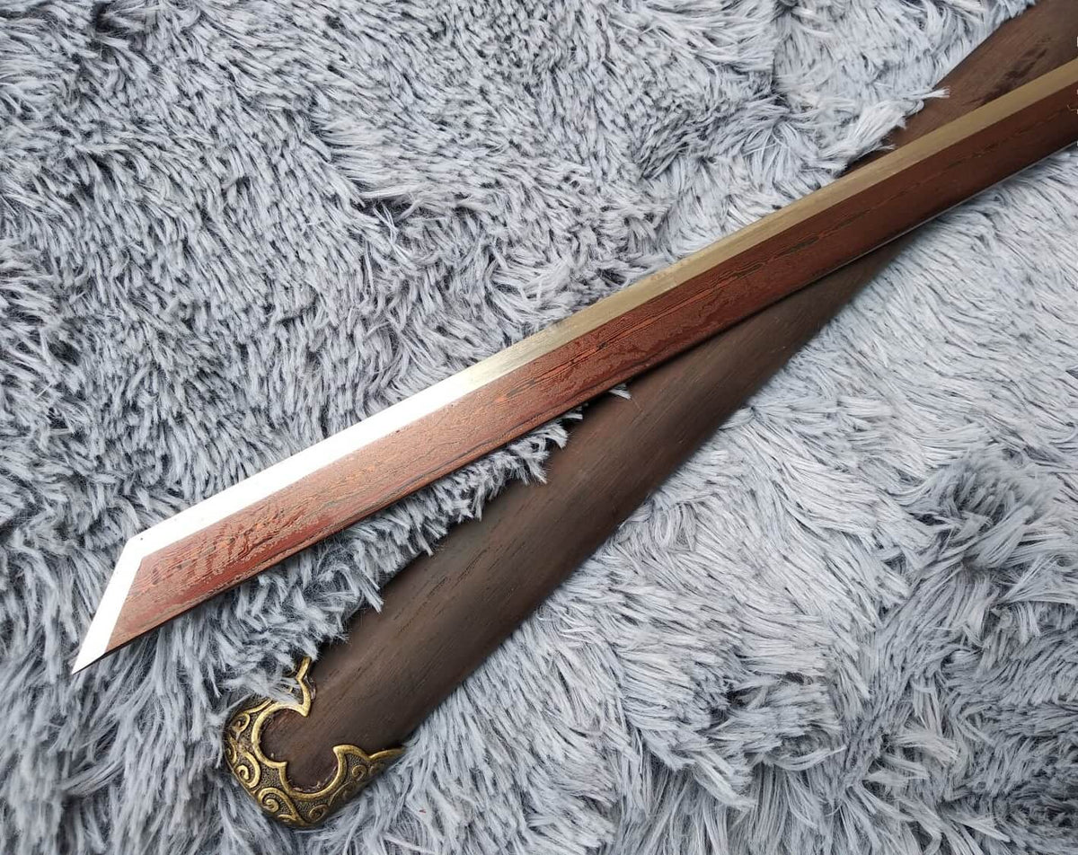 Tang dao,Martial arts,Damascus Steel blade,Rosewood,Alloy,Full tang - Chinese sword shop