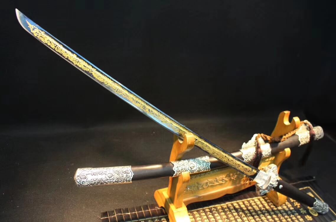 Tang dao,High carbon steel etch blade,Alloy,Black wood - Chinese sword shop