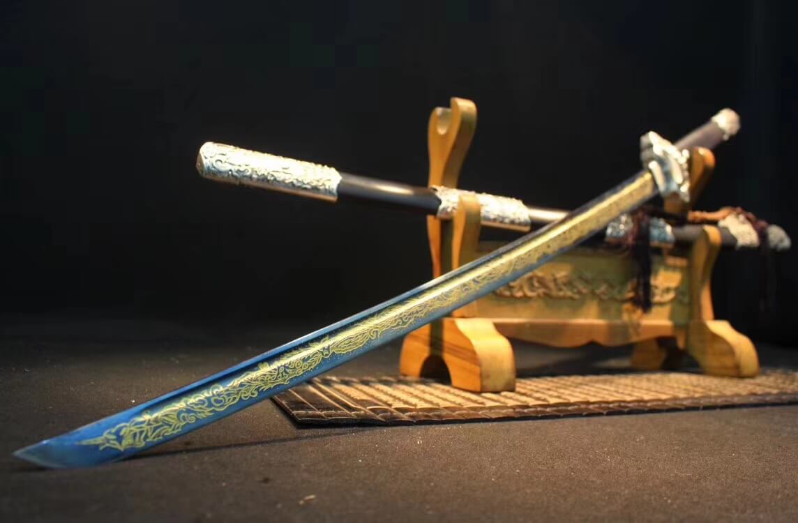 Tang dao,High carbon steel etch blade,Alloy,Black wood - Chinese sword shop