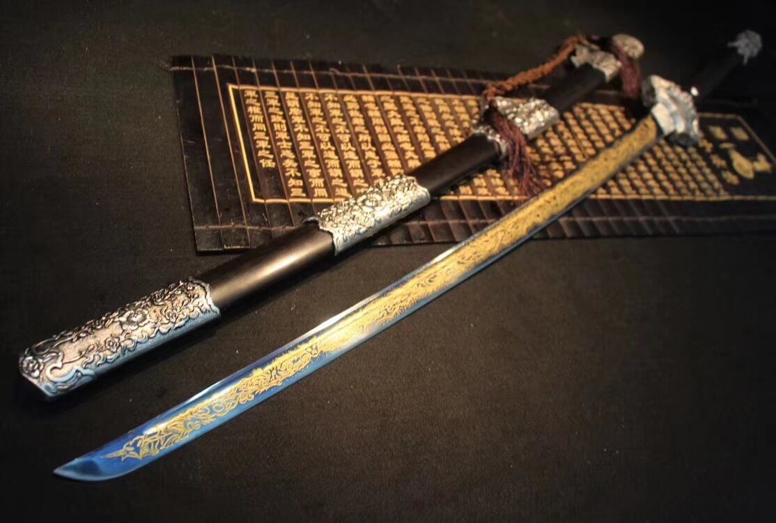 Tang dao,High carbon steel etch blade,Alloy,Black wood - Chinese sword shop