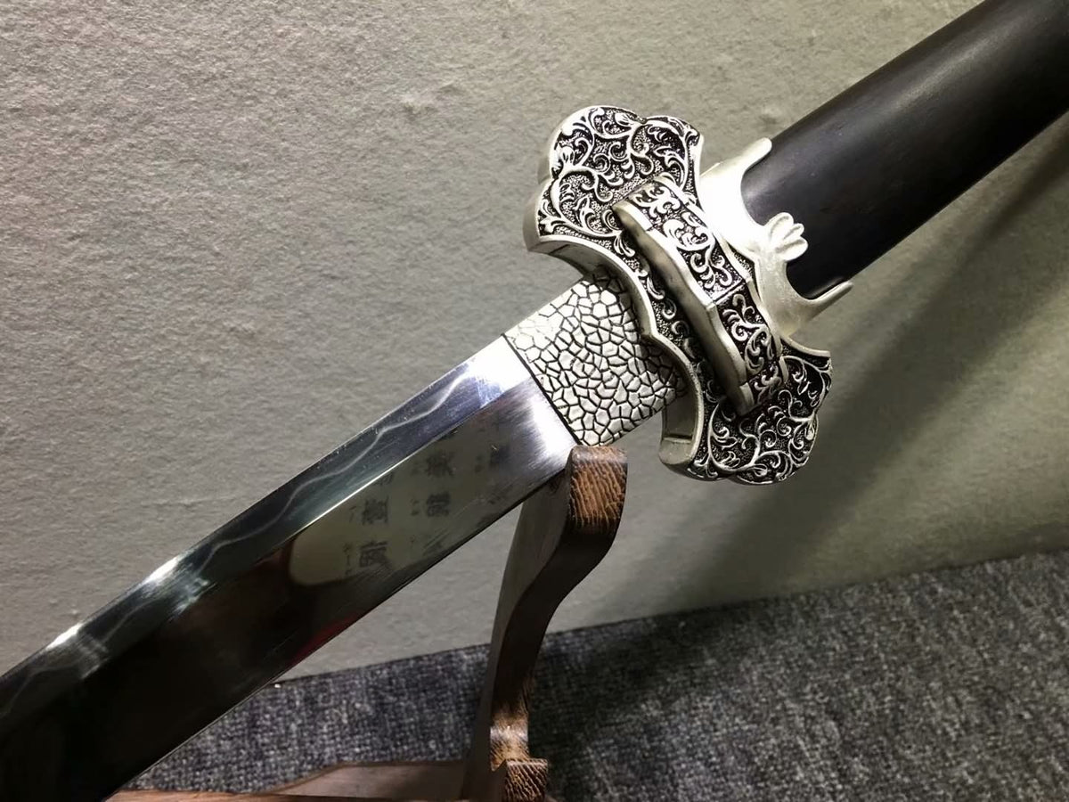 Tang dao,Hand forged High carbon steel burn blade,Black wood,Alloy - Chinese sword shop