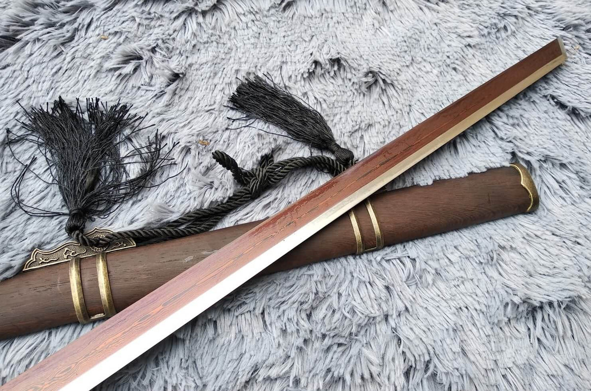 Tang dao,Martial arts,Damascus Steel blade,Rosewood,Alloy,Full tang - Chinese sword shop