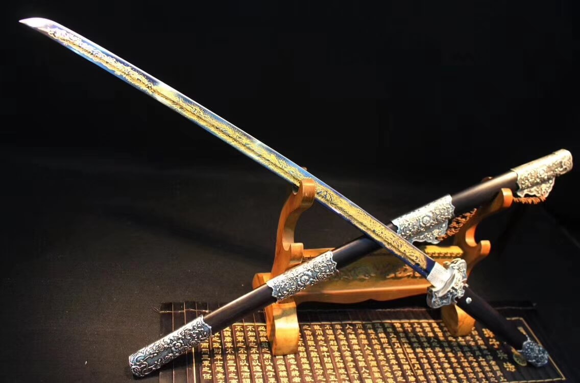 Tang dao,High carbon steel etch blade,Alloy,Black wood - Chinese sword shop