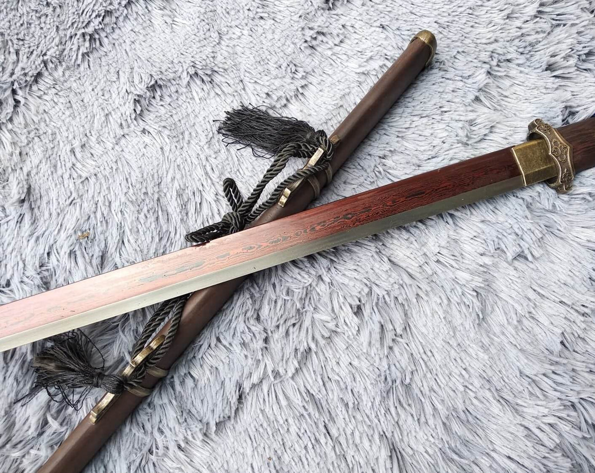Tang dao,Martial arts,Damascus Steel blade,Rosewood,Alloy,Full tang - Chinese sword shop