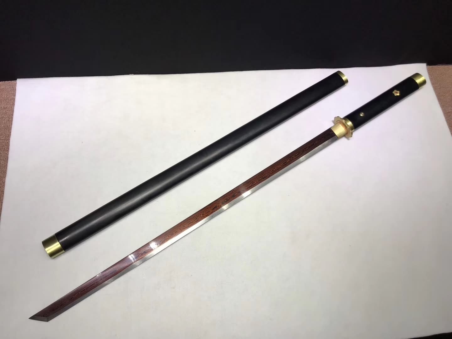 Tang dao sword/Damascus Steel red blade/Black wood scabbard - Chinese sword shop