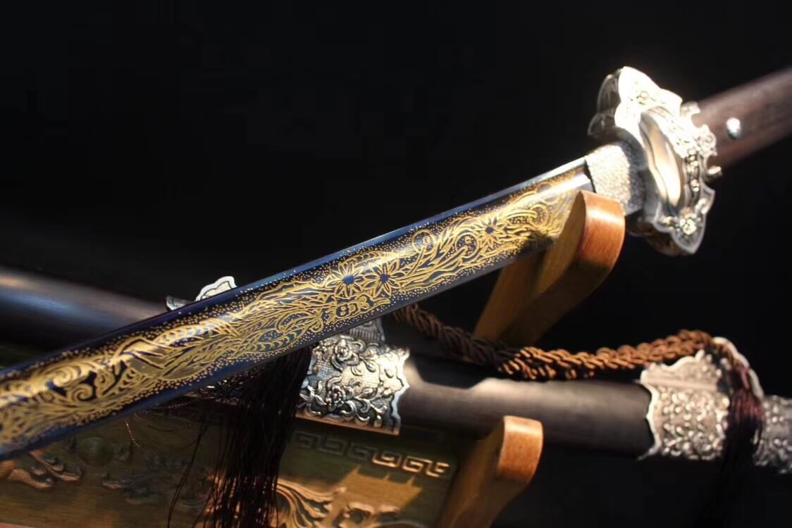 Tang dao,High carbon steel etch blade,Alloy,Black wood - Chinese sword shop