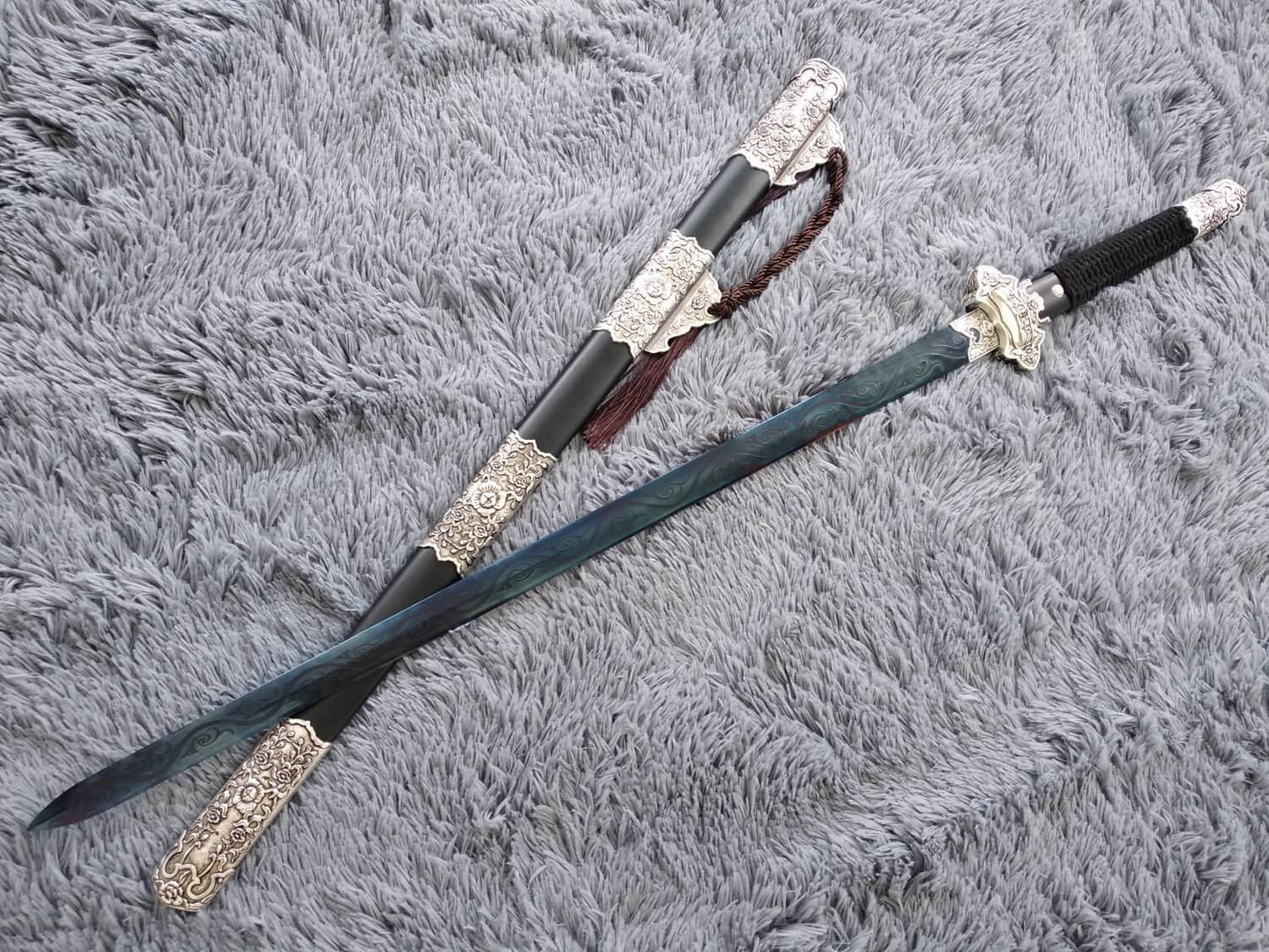 Tang sword,Hand Forged(High manganese steel blue blade,Black wood,Alloy)Full tang - Chinese sword shop