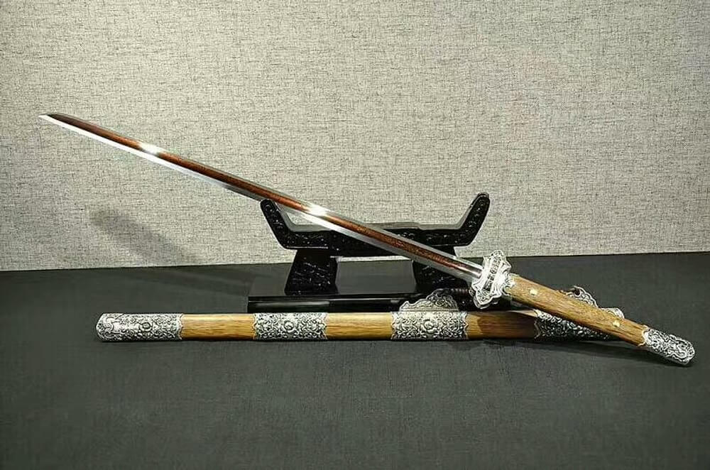 Tang jian(Damascus steel red blade,Rosewood scabbard,Alloy fitted)Length 41" - Chinese sword shop