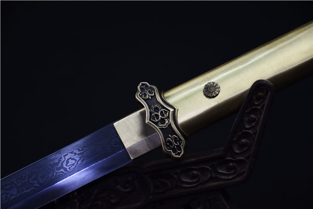 Tang dao sword(Damascus steel blade,Brass scabbard)Full tang - Chinese sword shop