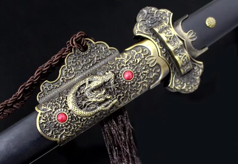 Tang dao sword,High carbon steel etch blade,Black wood scabbard - Chinese sword shop