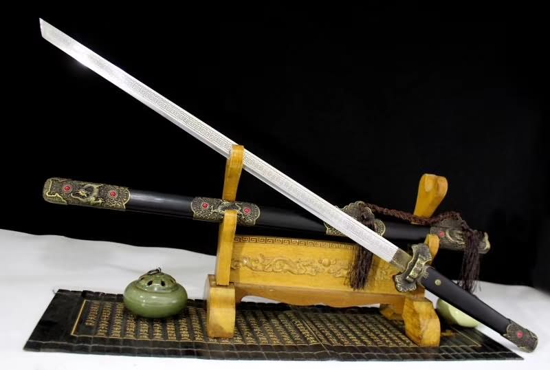 Tang dao sword,High carbon steel etch blade,Black wood scabbard - Chinese sword shop