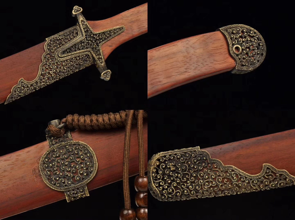 Astro Knife,Sabre,Hand Forged,Damascus Steel Blade,Brass,Redwood - Chinese sword shop