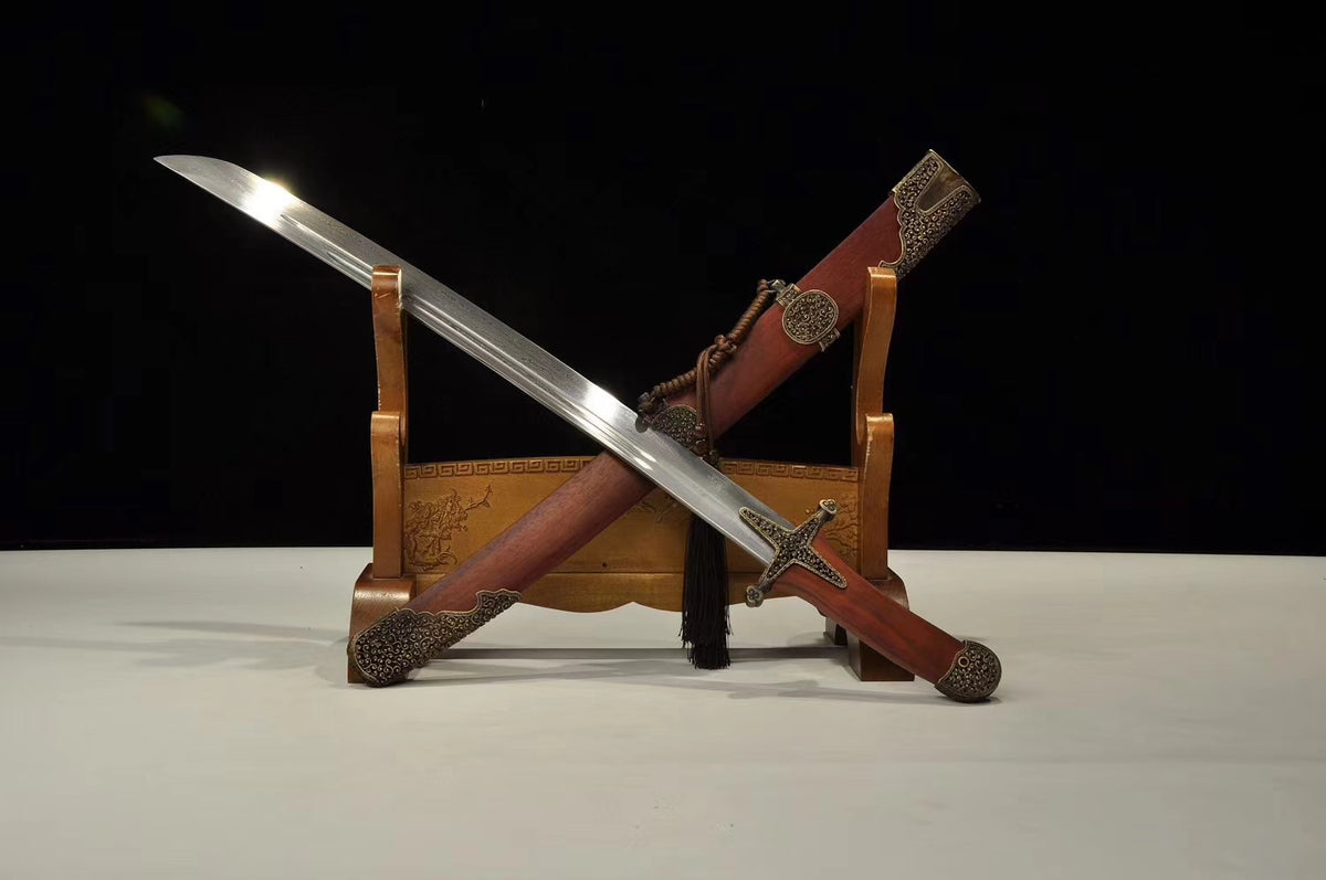 Astro Knife,Sabre,Hand Forged,Damascus Steel Blade,Brass,Redwood - Chinese sword shop