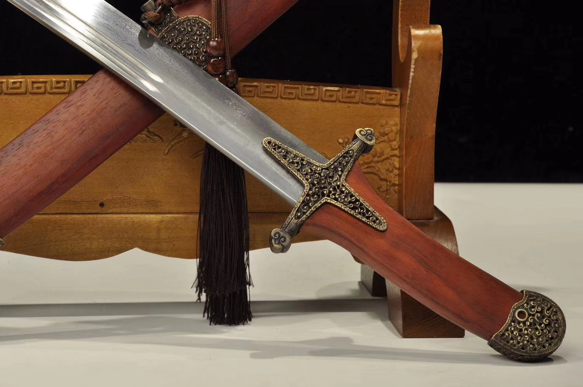 Astro Knife,Sabre,Hand Forged,Damascus Steel Blade,Brass,Redwood - Chinese sword shop