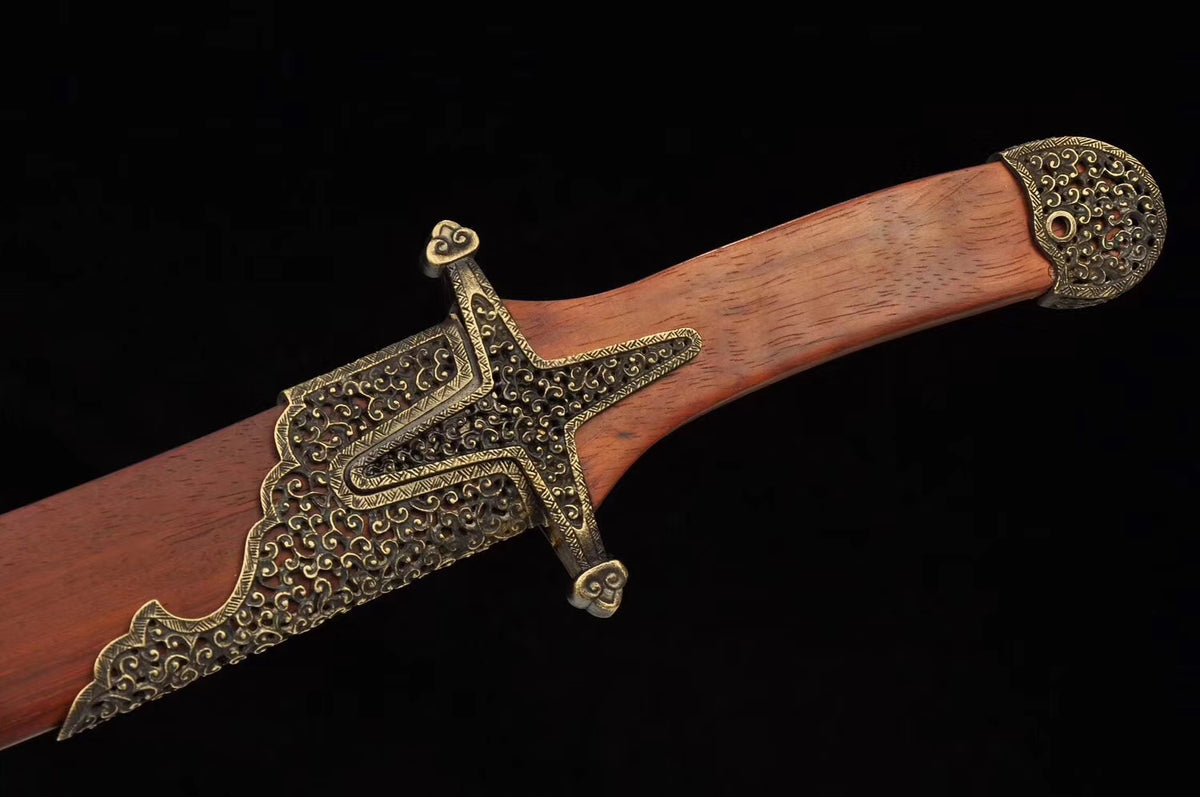 Astro Knife,Sabre,Hand Forged,Damascus Steel Blade,Brass,Redwood - Chinese sword shop