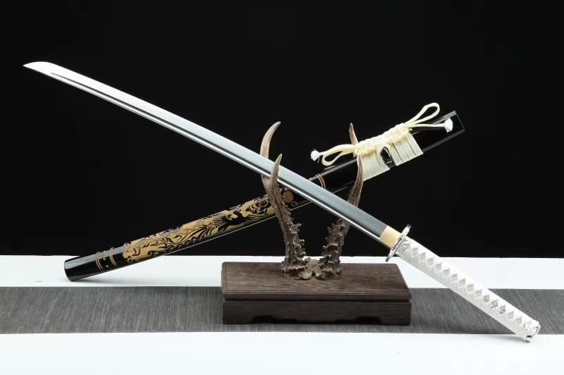 Samurai Sword Katana Full Tang Forged high Carbon Steel Blade Carved Wooden Scabbard