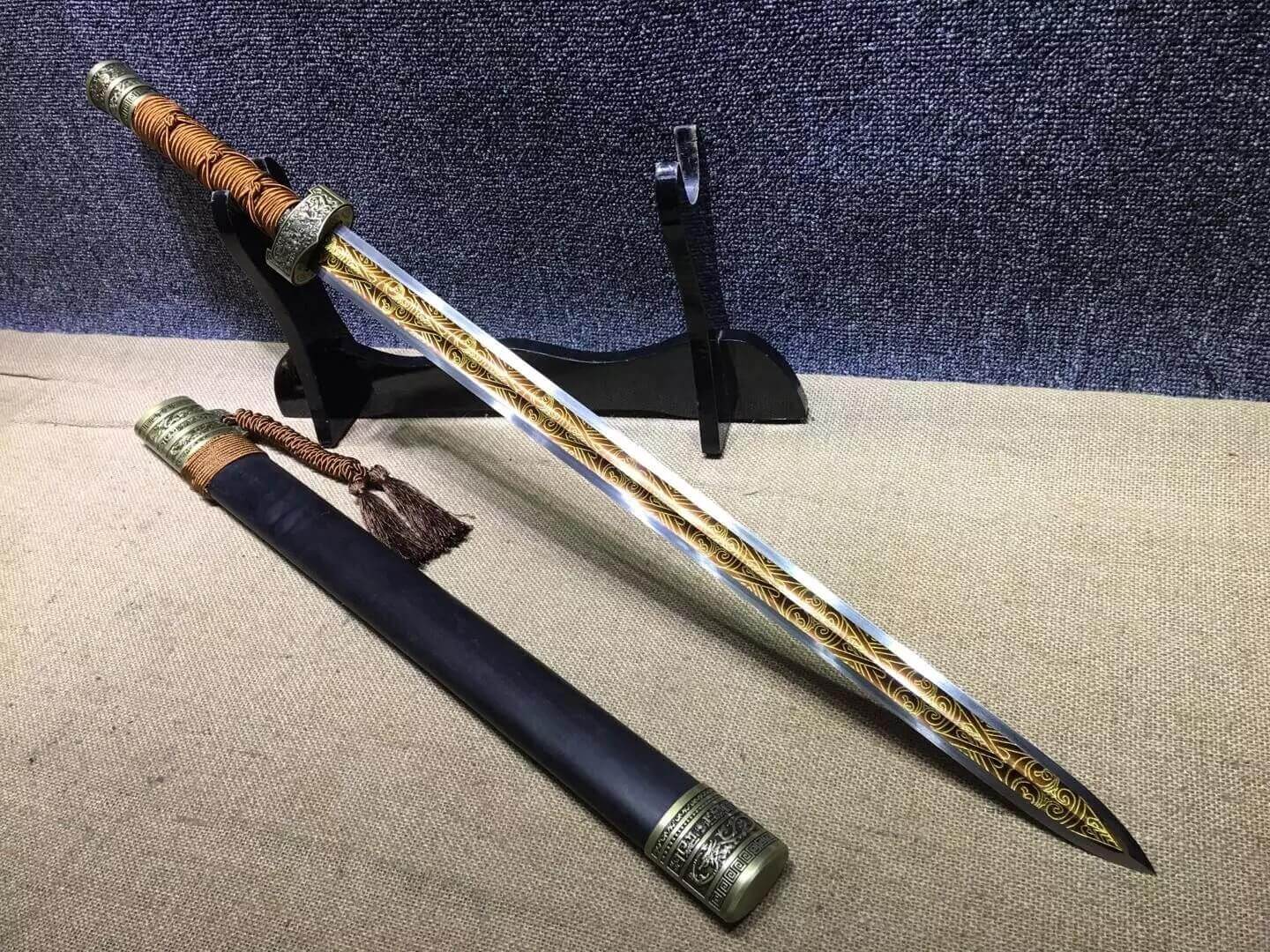 Wolong sword,High manganese steel blade,Black scabbard,Alloy fitting - Chinese sword shop