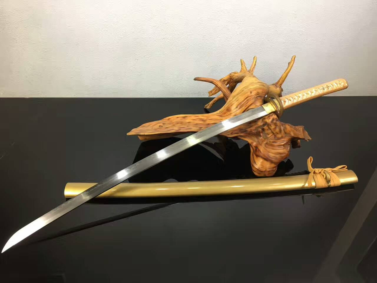 Miyamoto Musashi Katana,High carbon steel blade,Yellow scabbard,Copper fitted - Chinese sword shop