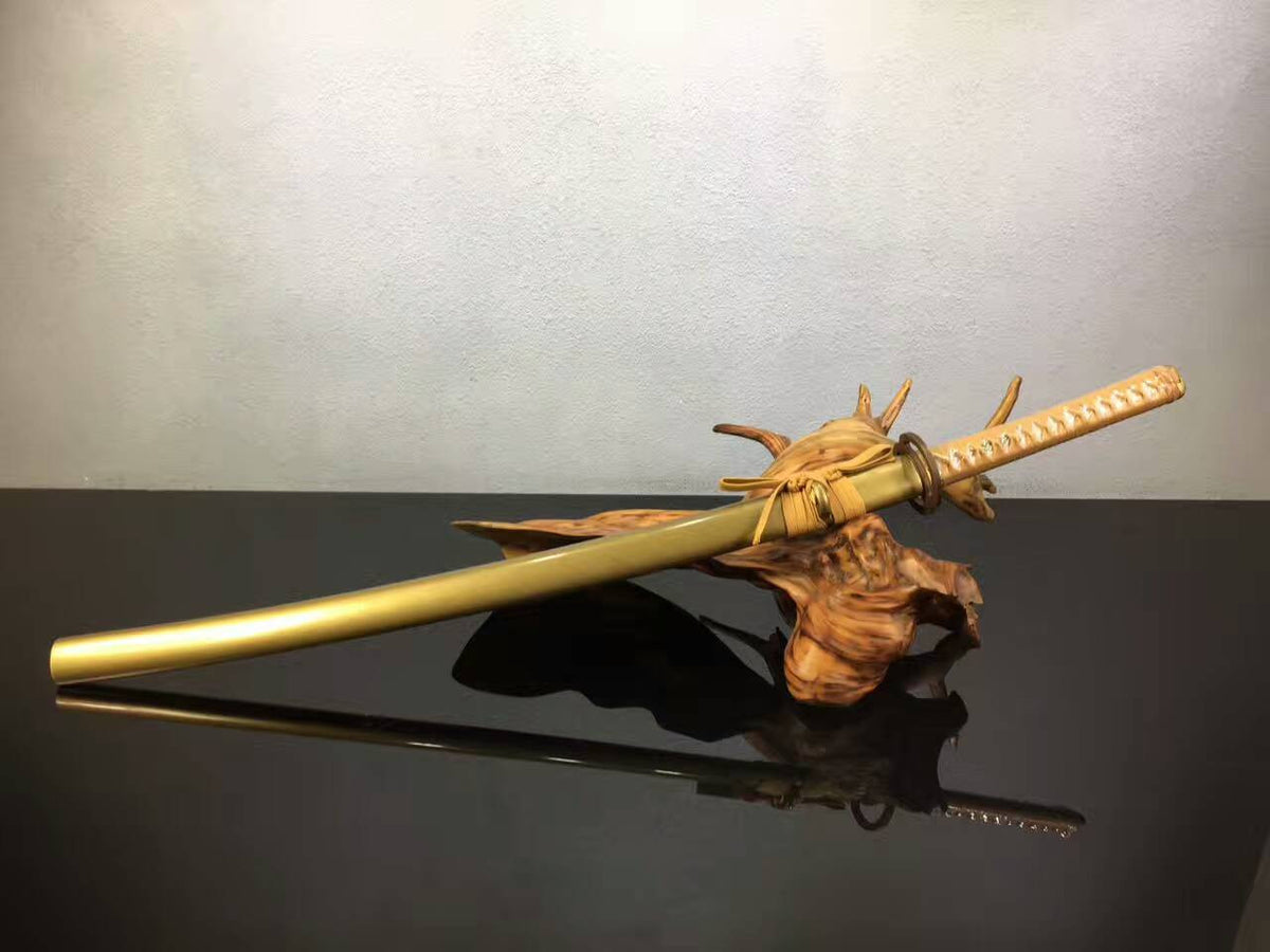 Miyamoto Musashi Katana,High carbon steel blade,Yellow scabbard,Copper fitted - Chinese sword shop
