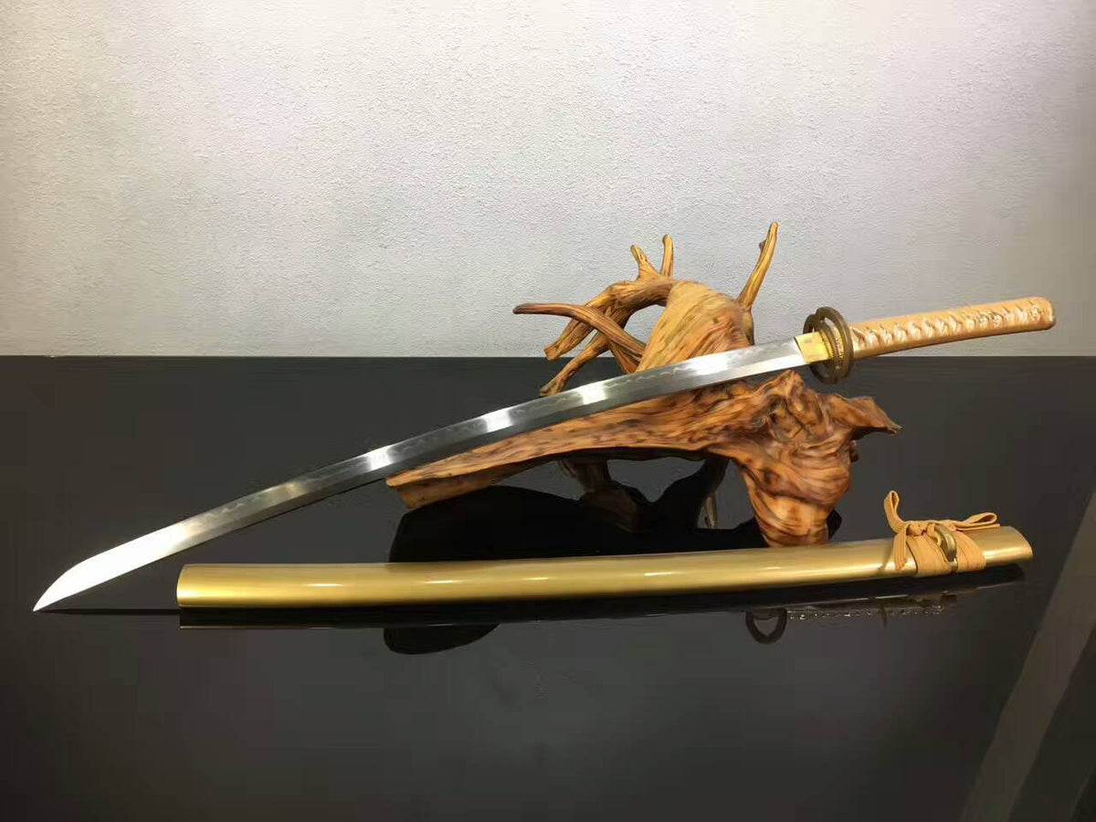 Miyamoto Musashi Katana,High carbon steel blade,Yellow scabbard,Copper fitted - Chinese sword shop