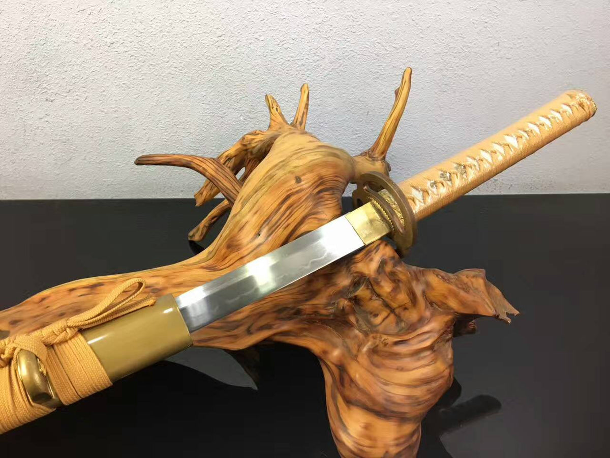 Miyamoto Musashi Katana,High carbon steel blade,Yellow scabbard,Copper fitted - Chinese sword shop