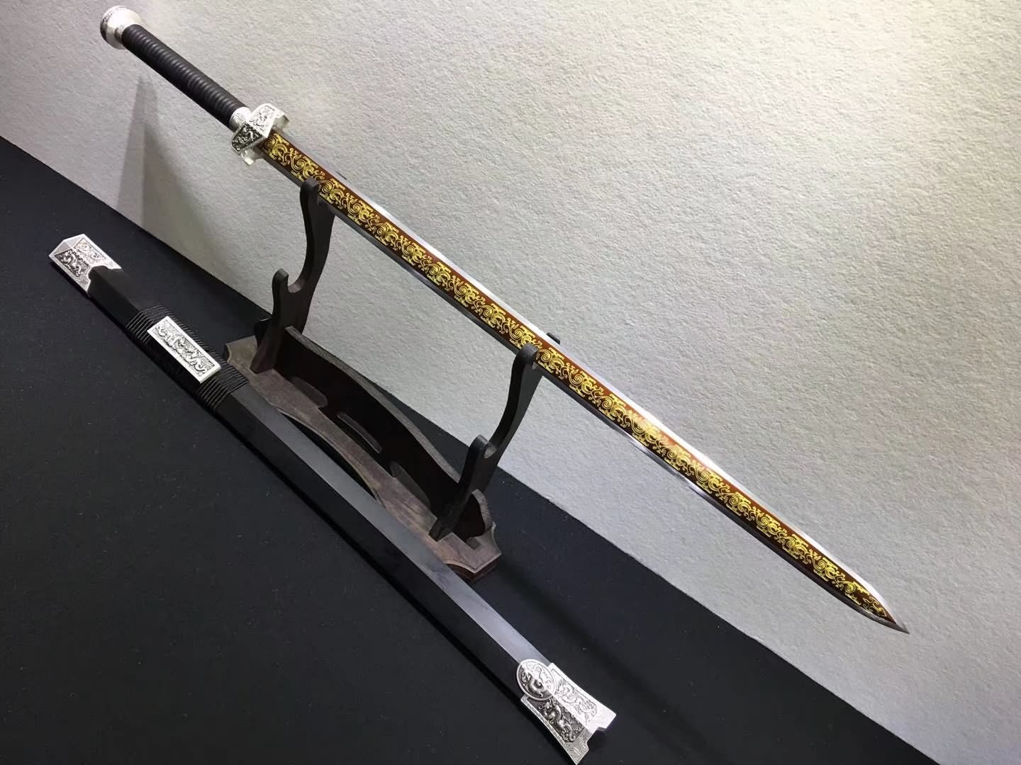 Warring states sword,High carbon steel blade,Black scabbard,Alloy fittings - Chinese sword shop