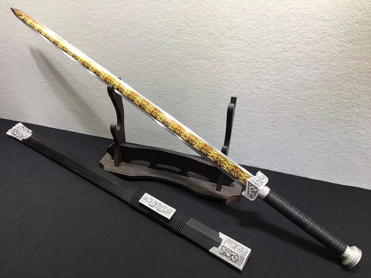 Warring states sword,High carbon steel blade,Black scabbard,Alloy fittings - Chinese sword shop
