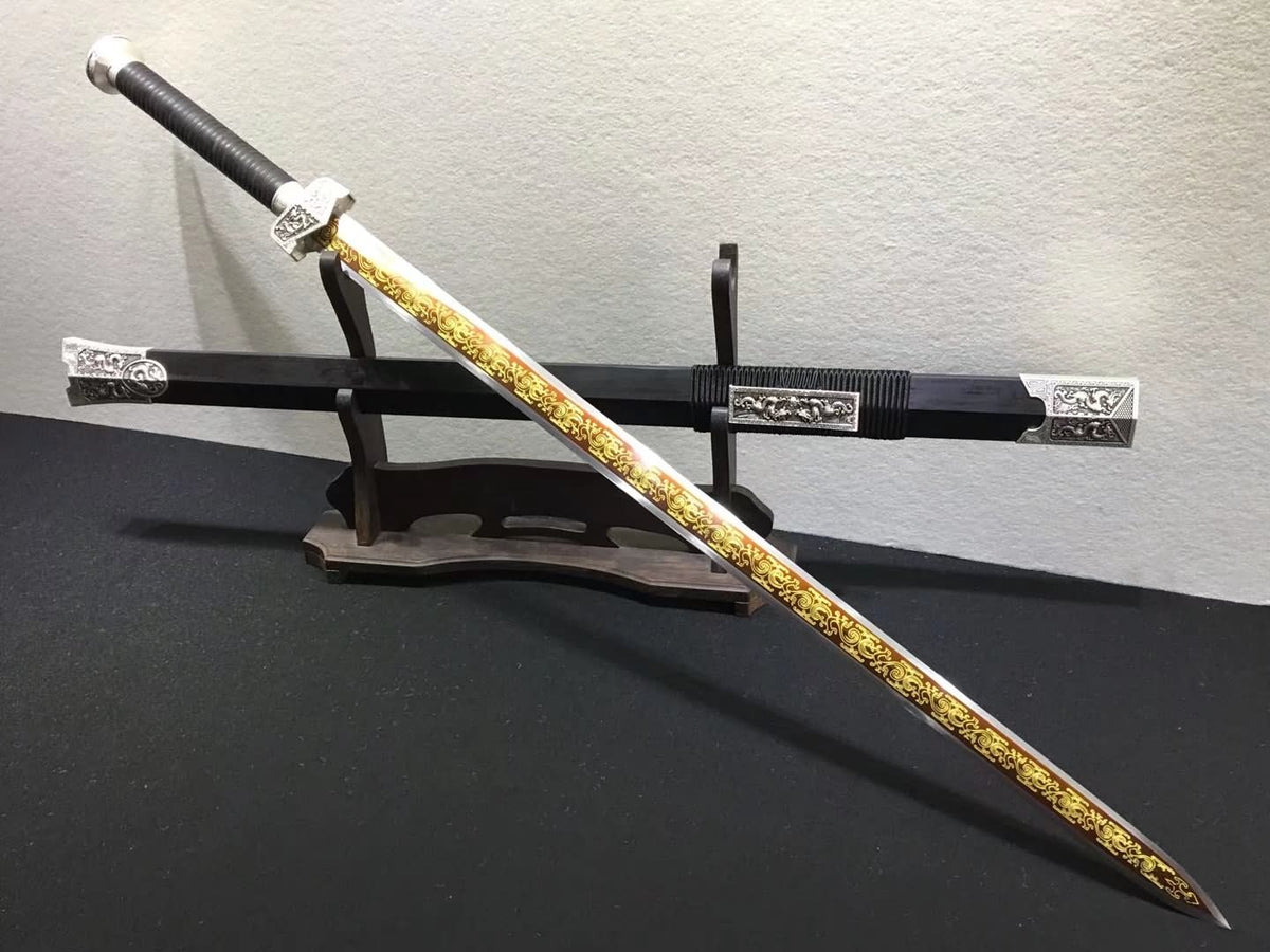 Warring states sword,High carbon steel blade,Black scabbard,Alloy fittings - Chinese sword shop