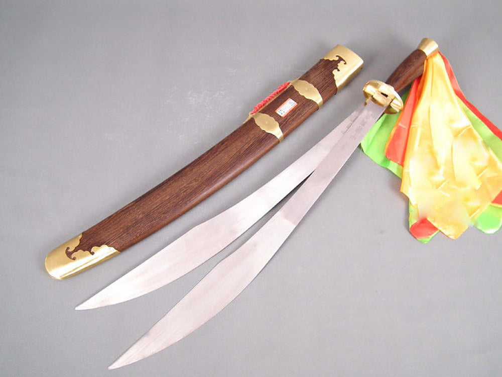 Wushu double sword(Medium carbon steel,Rosewood scabbard,Brass fitted)Length 38" - Chinese sword shop