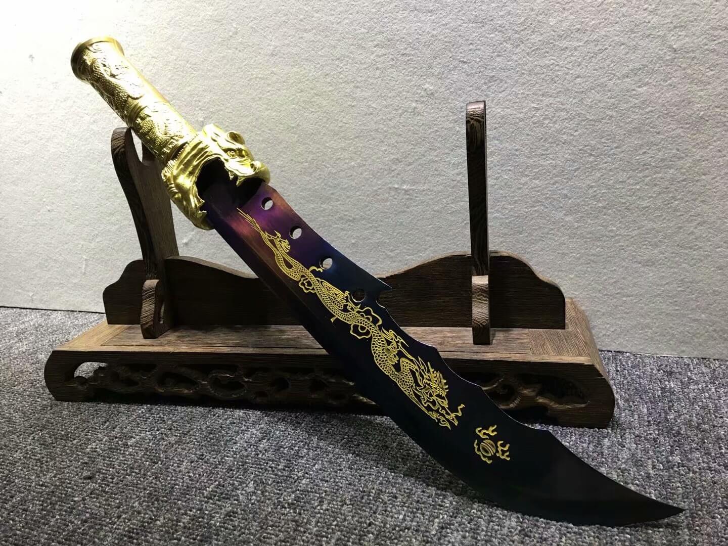 Single hand GuanDao,High carbon steel blade,Leather scabbard - Chinese sword shop