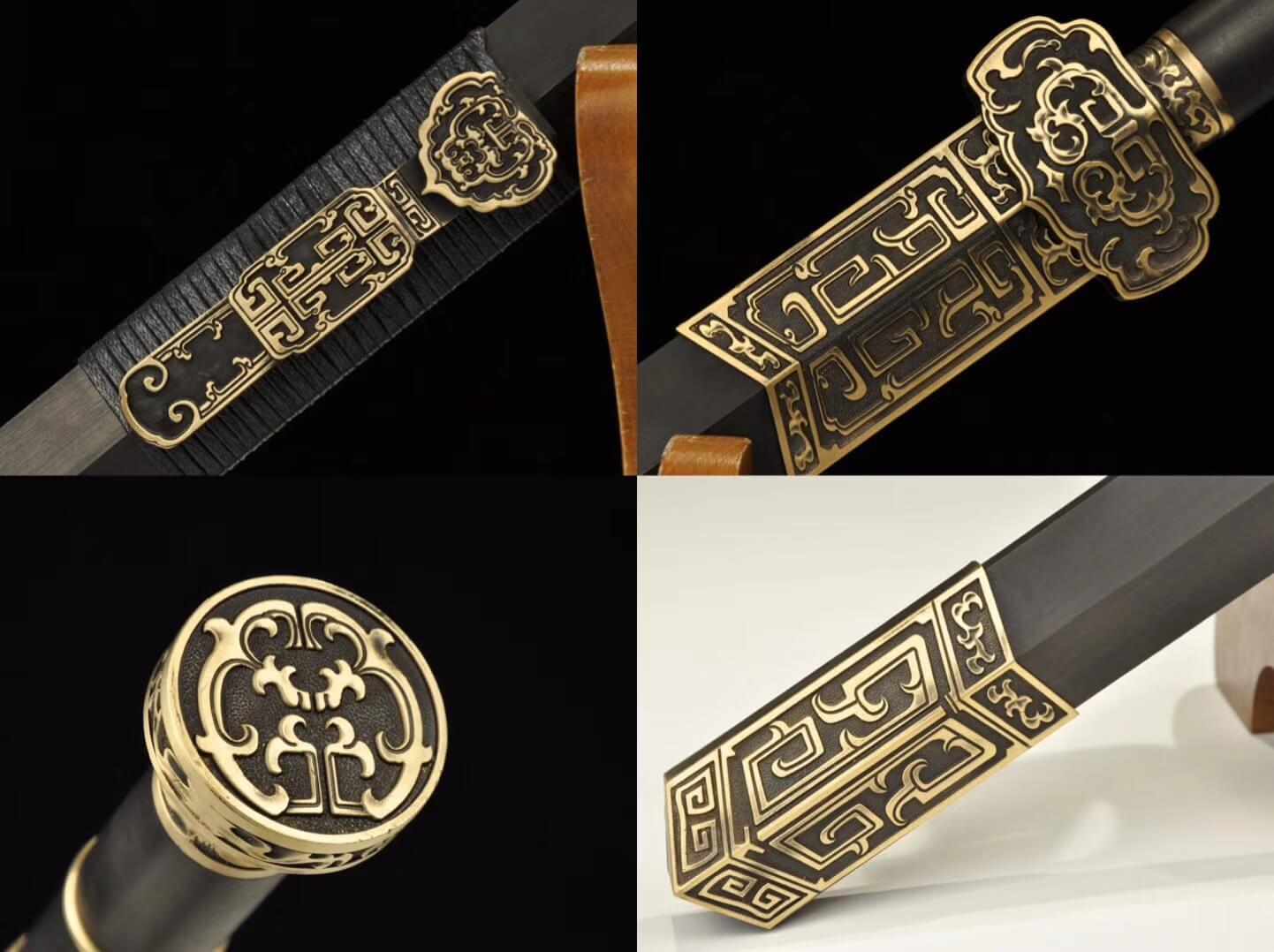 Ruyi sword(Damascus steel blade,Brass,Ebony)Hand Forged - Chinese sword shop