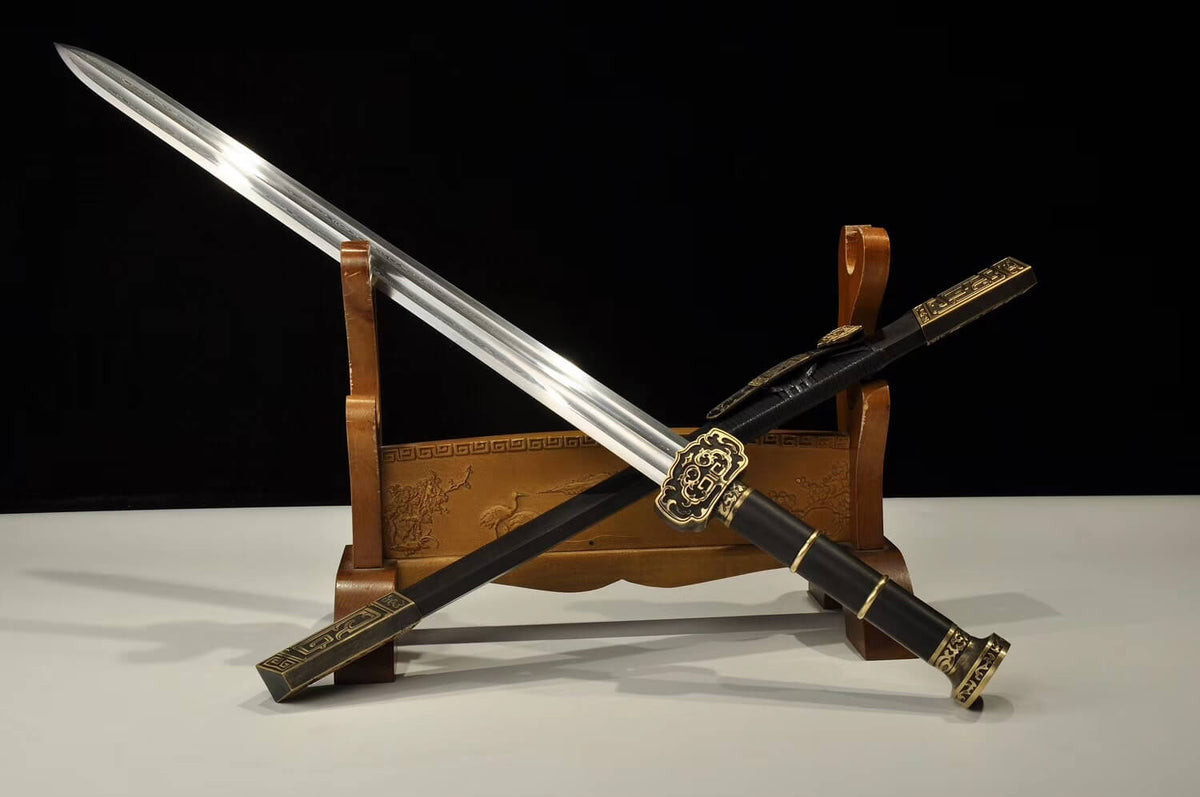 Ruyi sword(Damascus steel blade,Brass,Ebony)Hand Forged - Chinese sword shop