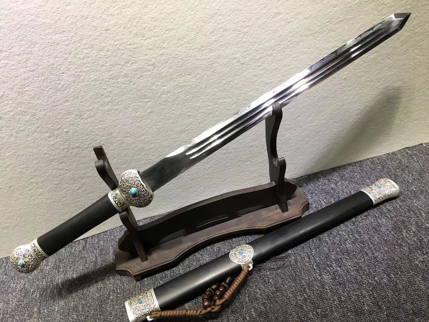 Dagger sword,High carbon steel burn blade,Black scabbard,Alloy fitting - Chinese sword shop