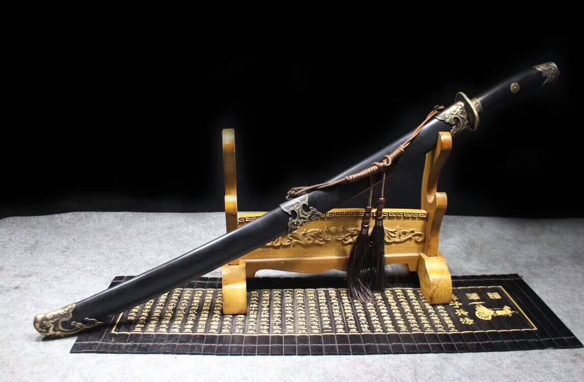 YanlingDao,Broadsword,Damascus steel burn blade,Black wood scabbard - Chinese sword shop