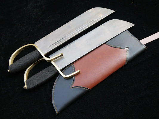 Wing Chun butterfly knife(Folding steel blade,Brown Leather scabbard,Copper handle) - Chinese sword shop