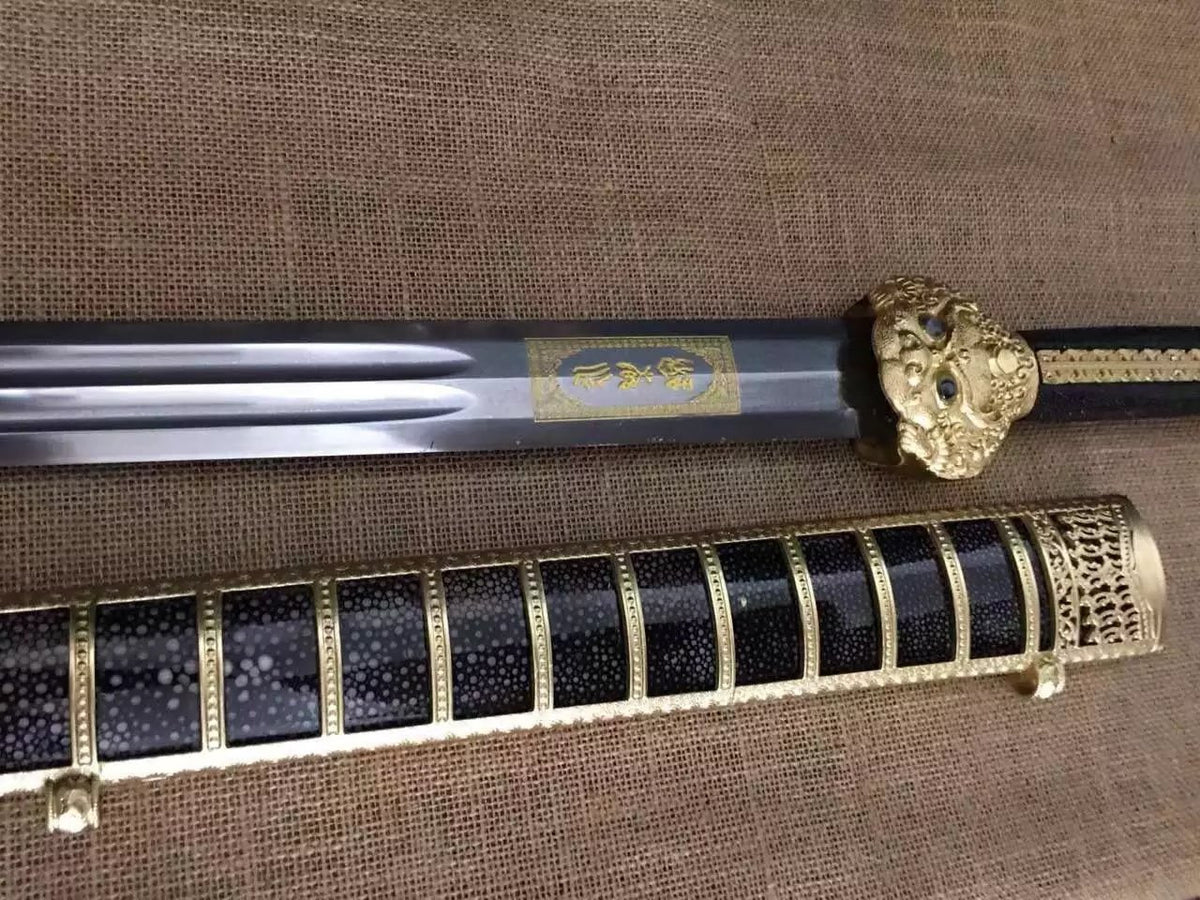 Yongle sword,Folded steel,Skin scabbard,Copper fitting,Length 38" - Chinese sword shop