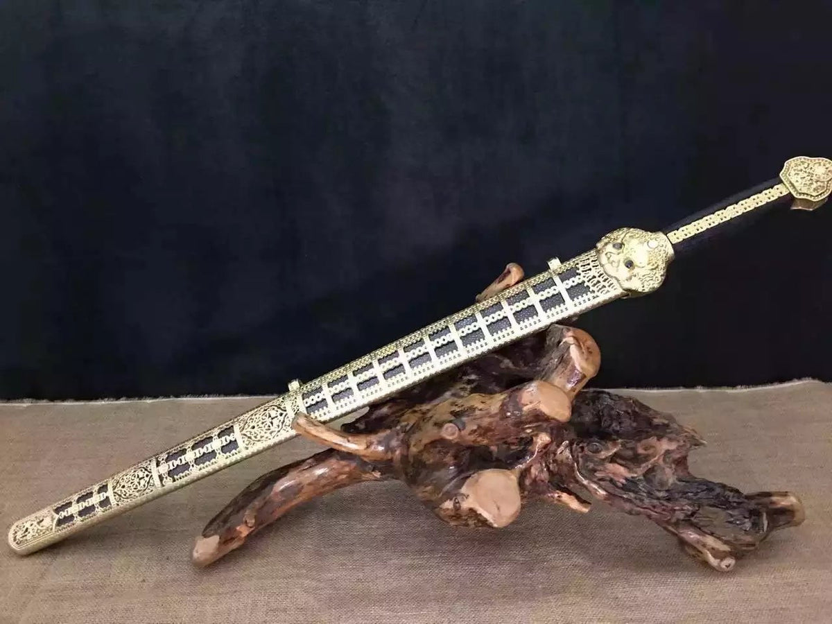 Yongle sword,Folded steel,Skin scabbard,Copper fitting,Length 38" - Chinese sword shop