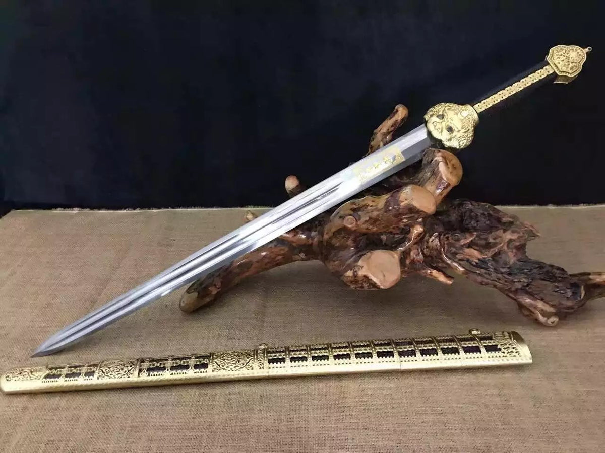 Yongle sword,Folded steel,Skin scabbard,Copper fitting,Length 38" - Chinese sword shop