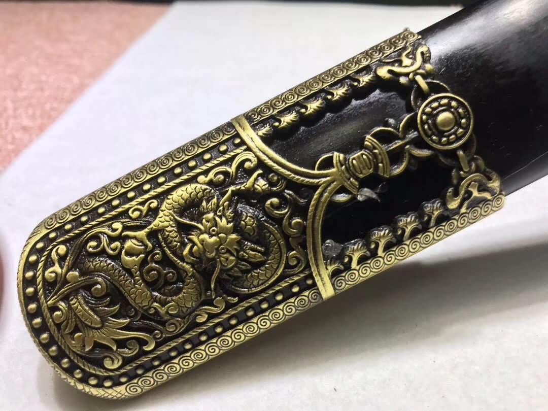 Yongle jian sword,Handmade,Damascus steel blade,Black wood,Brass fittings - Chinese sword shop
