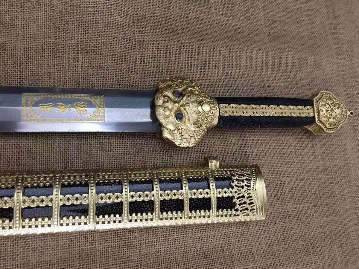 Yongle sword,Folded steel,Skin scabbard,Copper fitting,Length 38" - Chinese sword shop