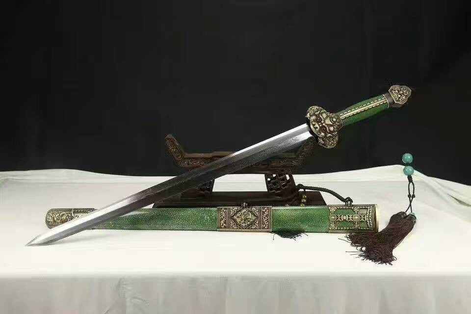 Yongle jian(Folded steel blade,Green skin scabbard,Copper)Length 38" - Chinese sword shop
