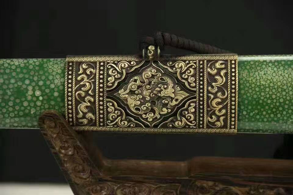 Yongle jian(Folded steel blade,Green skin scabbard,Copper)Length 38" - Chinese sword shop