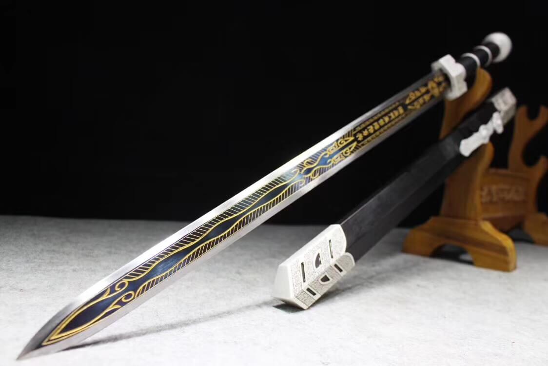 Ruyi sword,High manganese steel etch blade,Black scabbard,Alloy fitting - Chinese sword shop