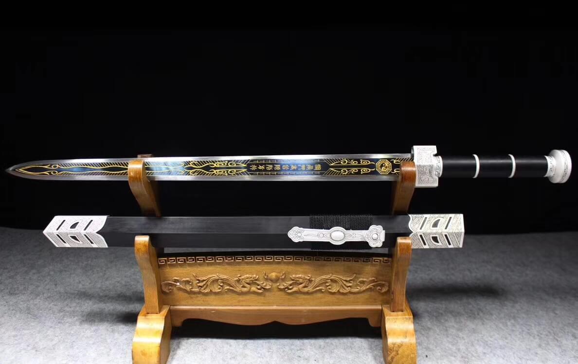 Ruyi sword,High manganese steel etch blade,Black scabbard,Alloy fitting - Chinese sword shop